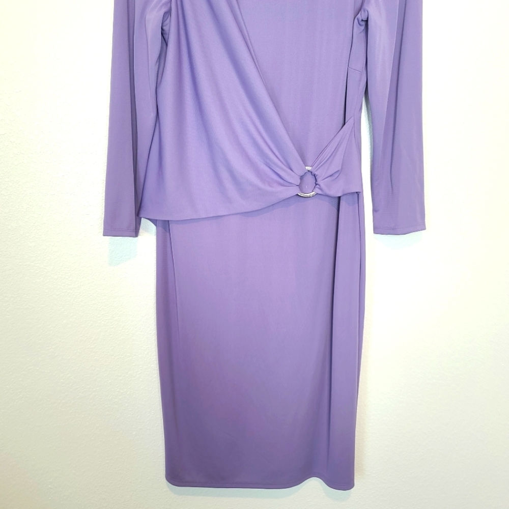 Lauren Ralph Lauren Stretch 3/4 Sleeves Crewneck Formal Wisteria Dress - Picture 9 of 13